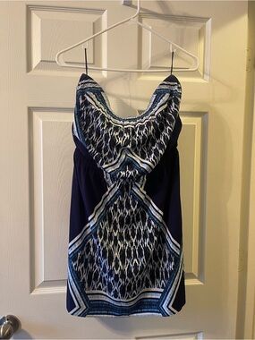 Express Navy Blue and White Strapless Dress